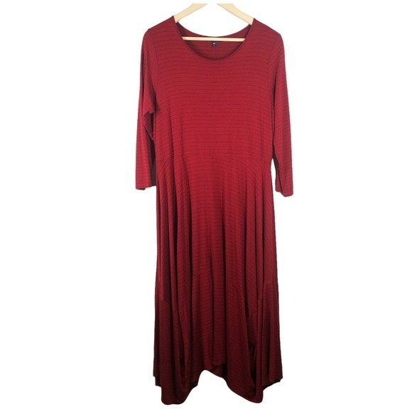 Comfy USA Katie Dress Long Sleeve Red Pinstriped Legaenlook Large - Picture 1 of 6